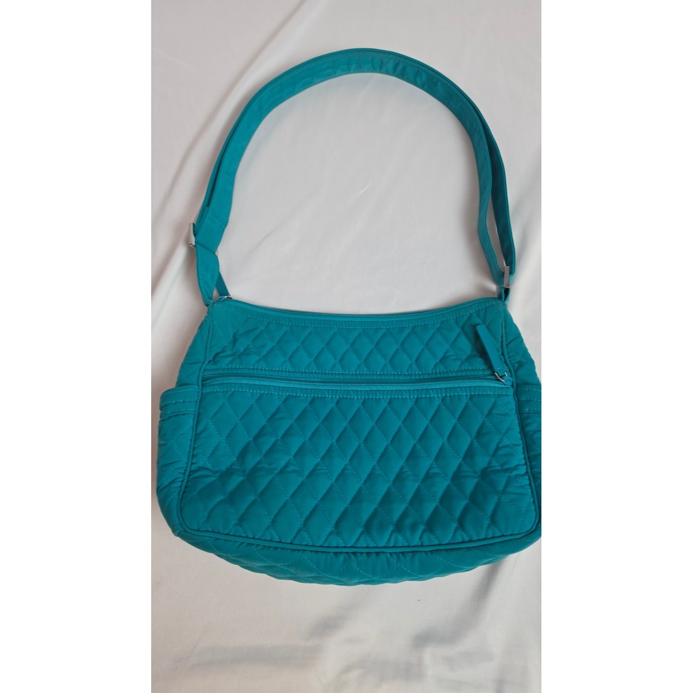 Vera Bradley Forever Green Teal Quilted Microfiber Shoulder Bag Hobo Purse